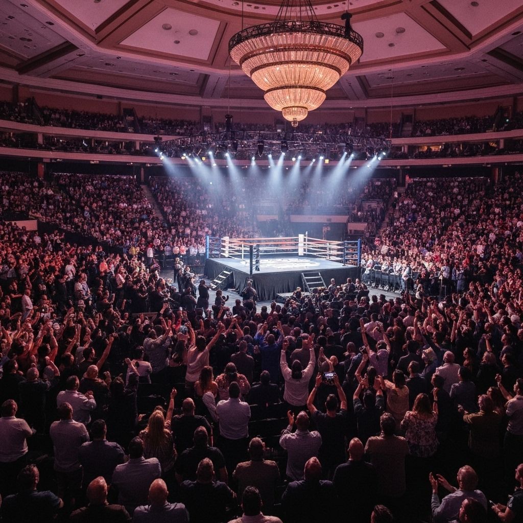 Boxing ring with packed audience in Las Vegas venue